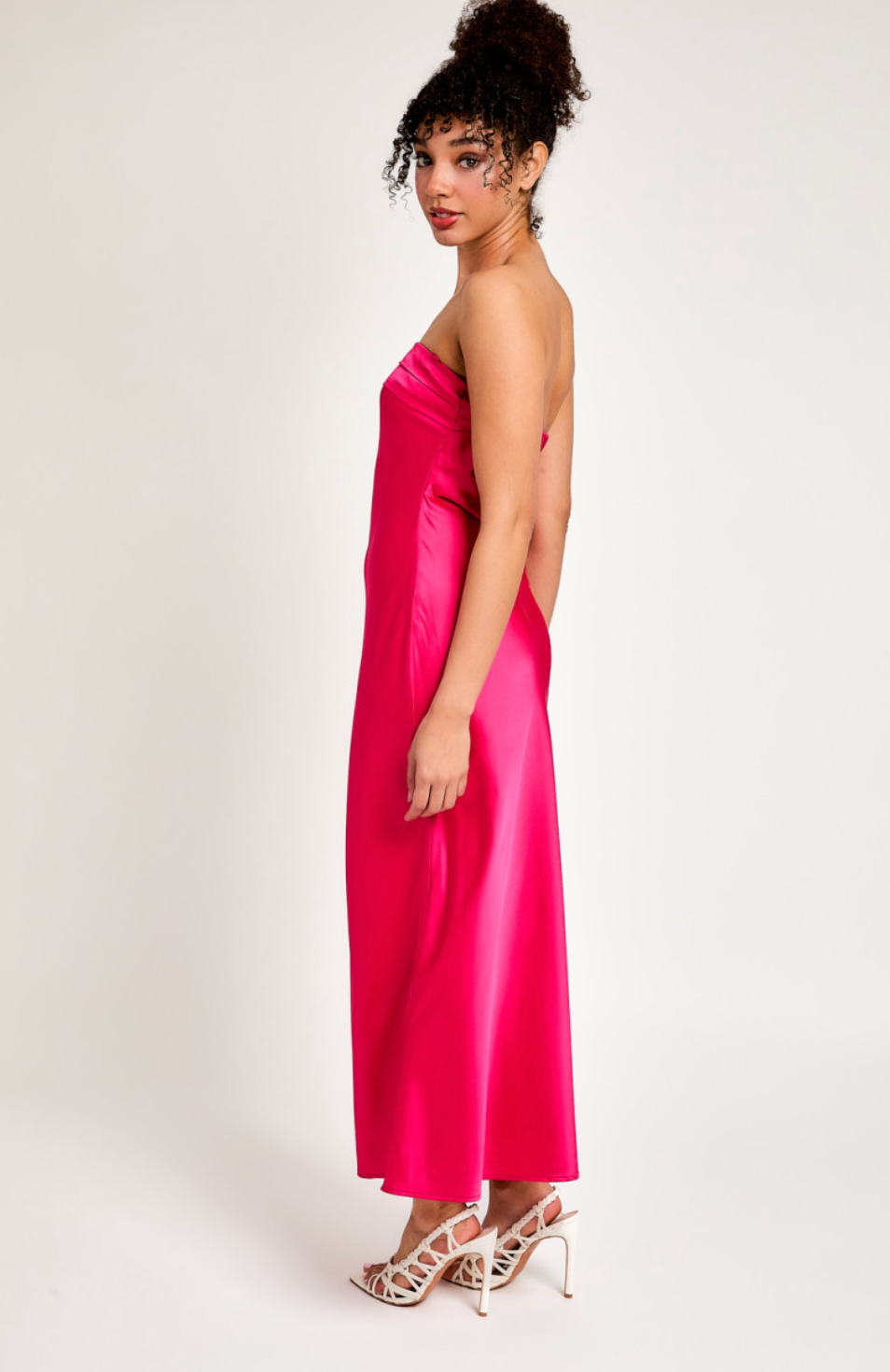 Strapless Satin Maxi Dress Pink