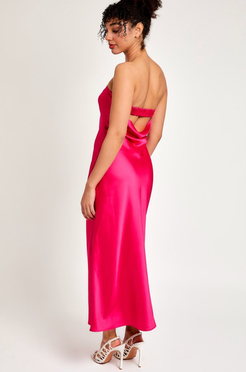 Strapless Satin Maxi Dress Pink