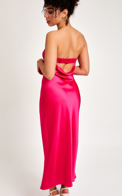 Strapless Satin Maxi Dress Pink