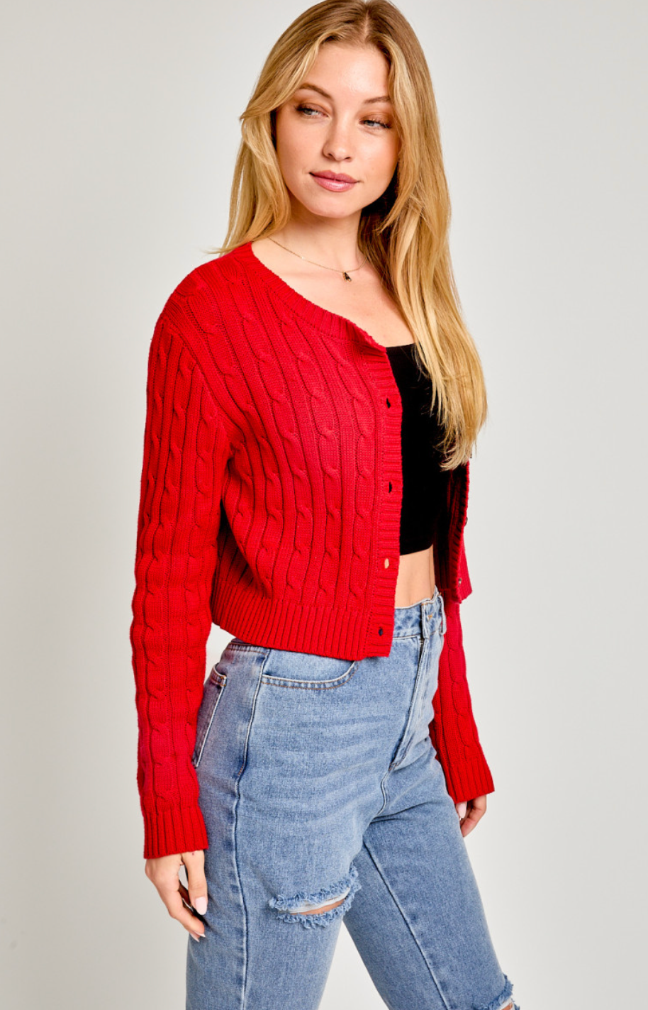 Cropped Cable Knit Cardigan