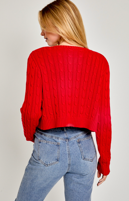 Cropped Cable Knit Cardigan