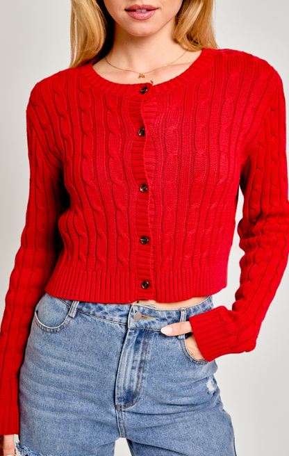 Cropped Cable Knit Cardigan