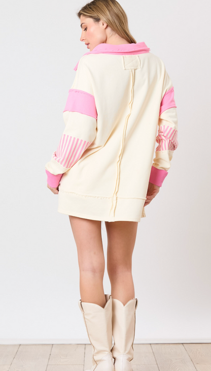 Terry Stripe Contrast Sweatshirt Cream/Pink