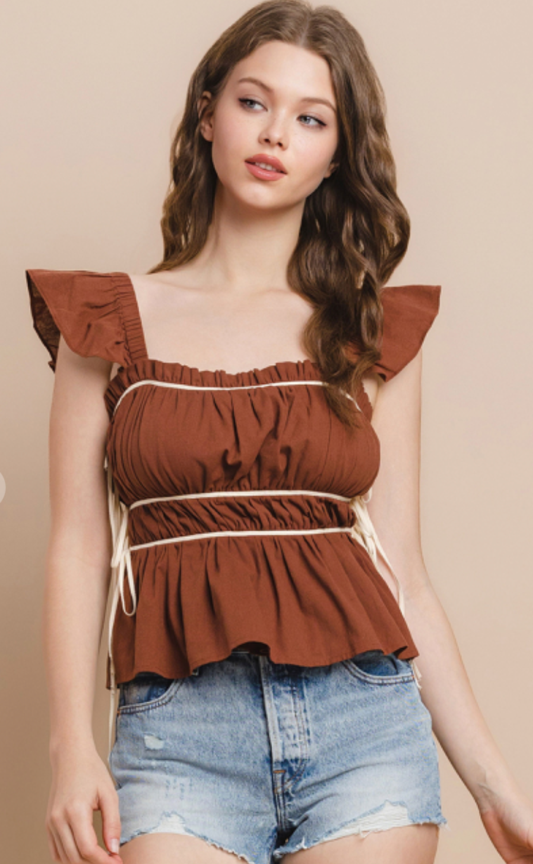 Kate Side Tie Top Chocolate