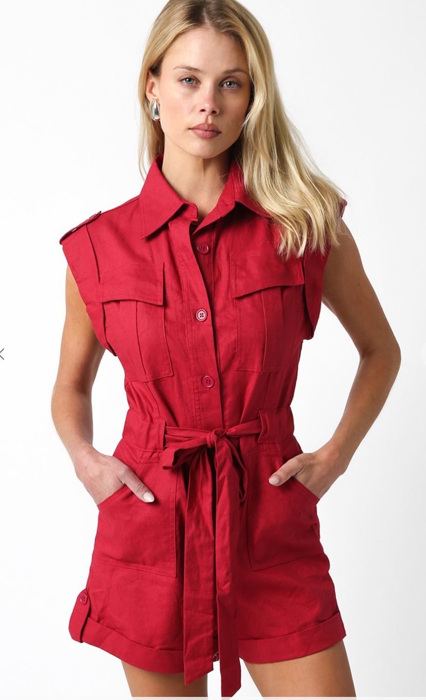 Scarlett Button Down Romper Red