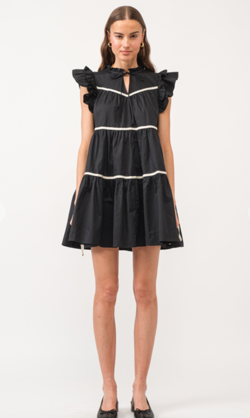 Leona Poplin Tiered Dress Black