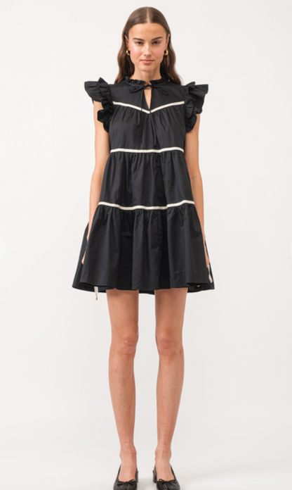 Leona Poplin Tiered Dress Black