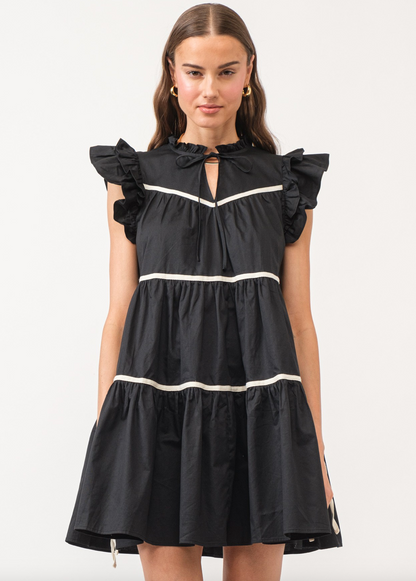 Leona Poplin Tiered Dress Black