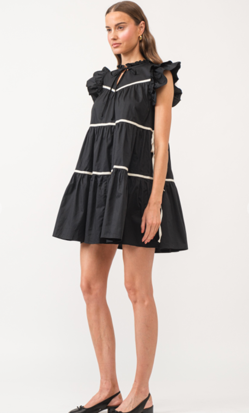 Leona Poplin Tiered Dress Black