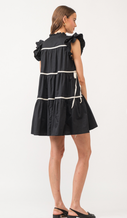 Leona Poplin Tiered Dress Black