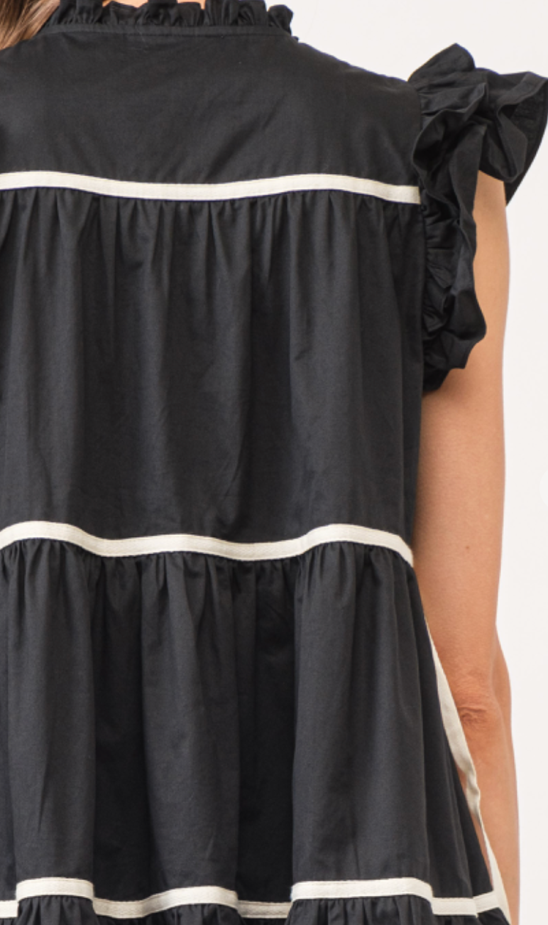 Leona Poplin Tiered Dress Black