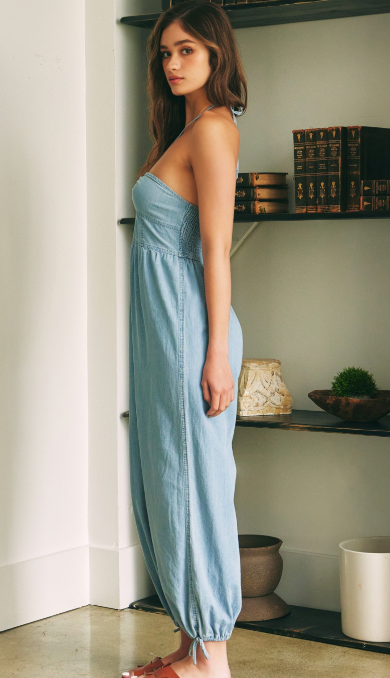 Chambray Halter Neck Jumpsuit