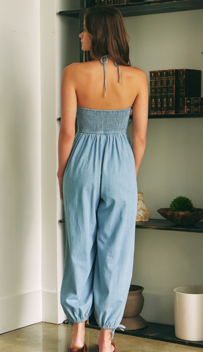 Chambray Halter Neck Jumpsuit