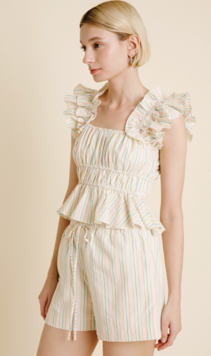 Multi Stripe Ruffle Top