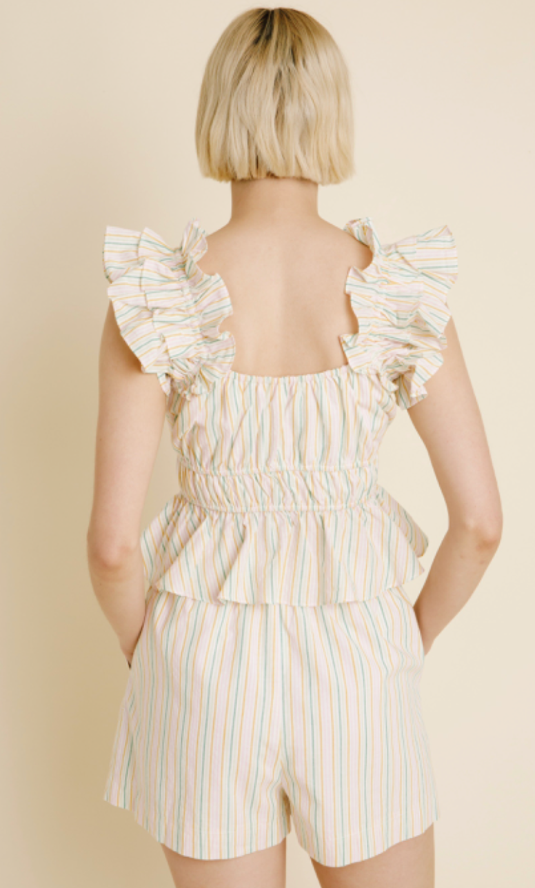 Multi Stripe Ruffle Top