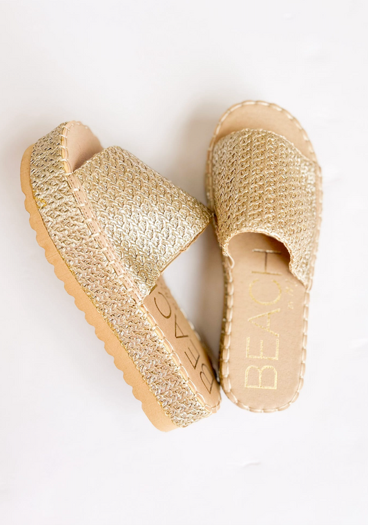Matisse Del Mar Platform Sandals - Gold Raffia