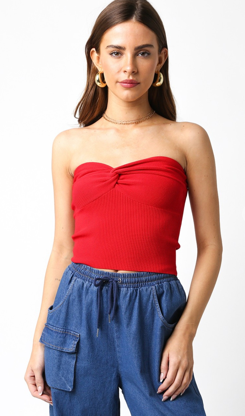 Strapless Knit Tube Top Red