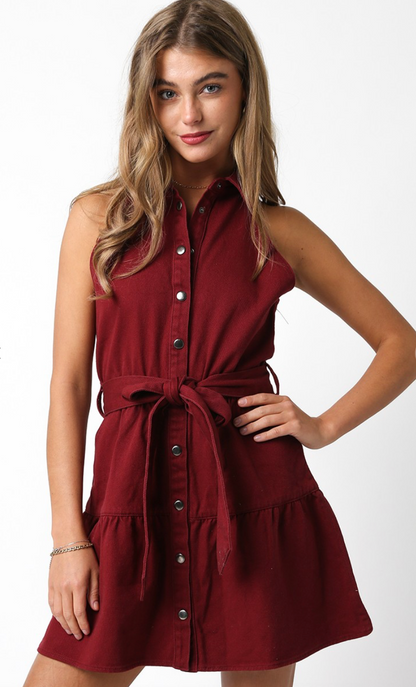 Burgundy Belted Dress