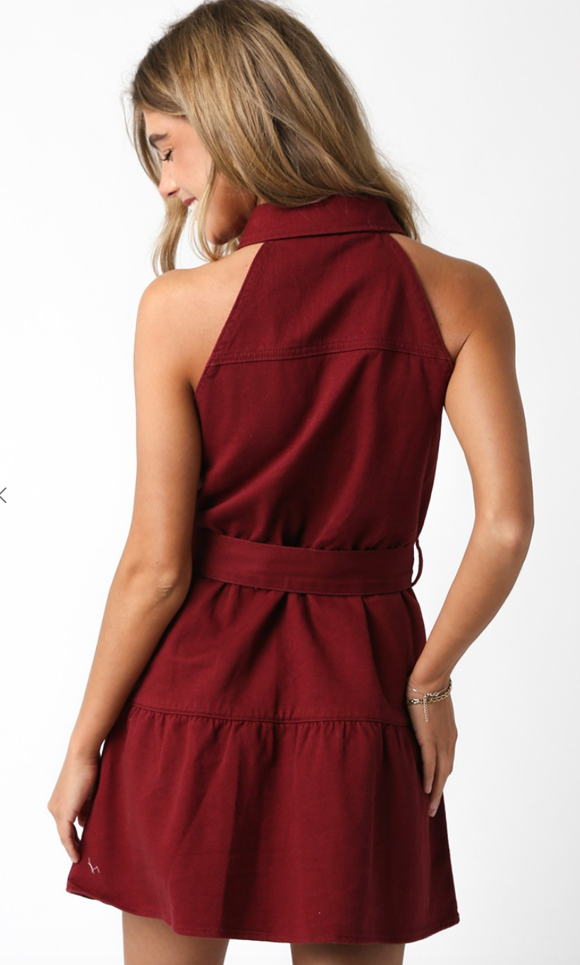 Burgundy Belted Dress