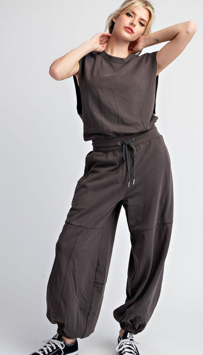 Mineral Washed Jumpsuit Black