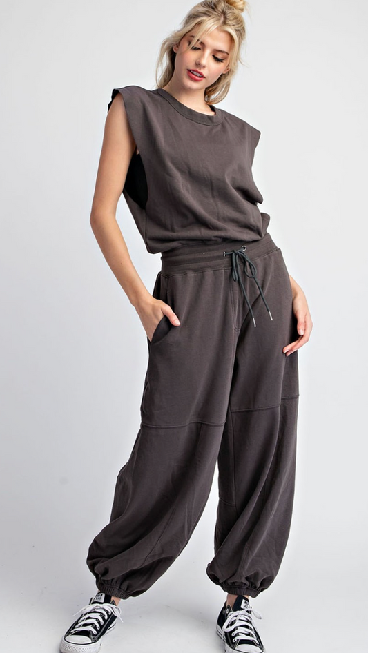 Mineral Washed Jumpsuit Black