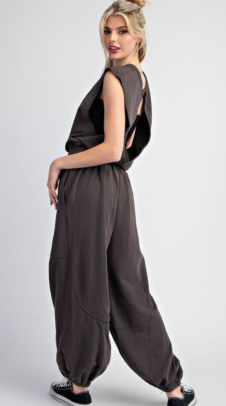 Mineral Washed Jumpsuit Black