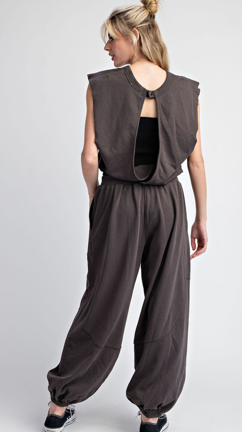 Mineral Washed Jumpsuit Black