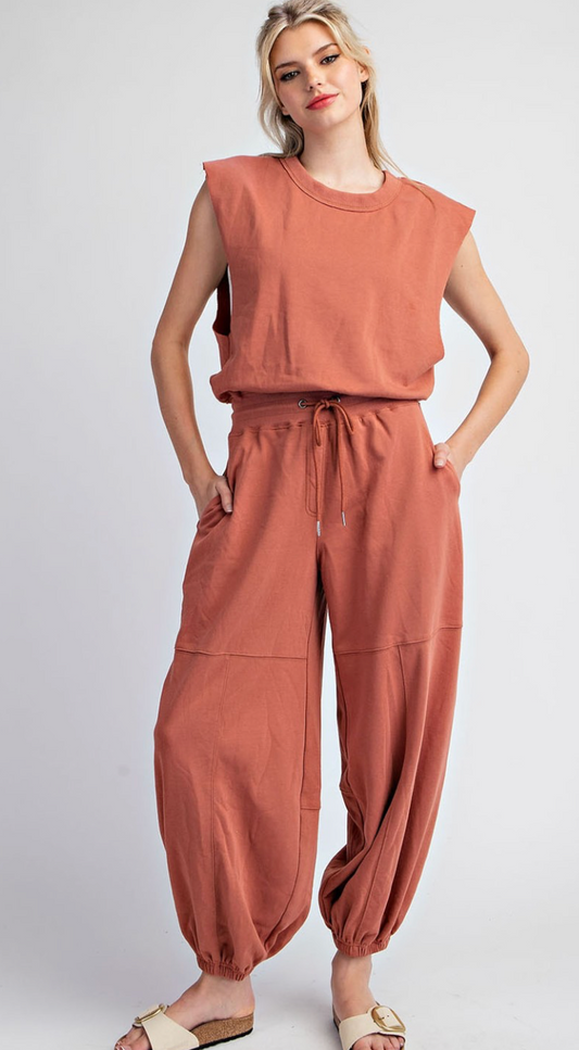 Mineral Washed Jumpsuit Pumpkin