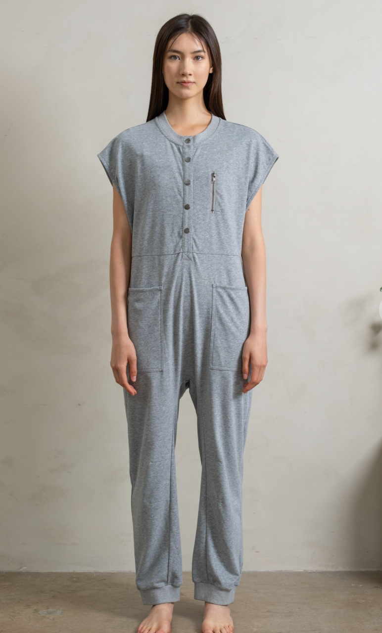 French Terry Henley Jumpsuit Grey