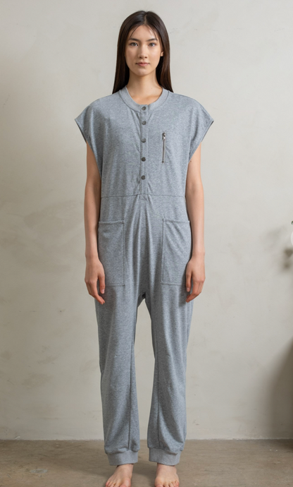 French Terry Henley Jumpsuit Grey