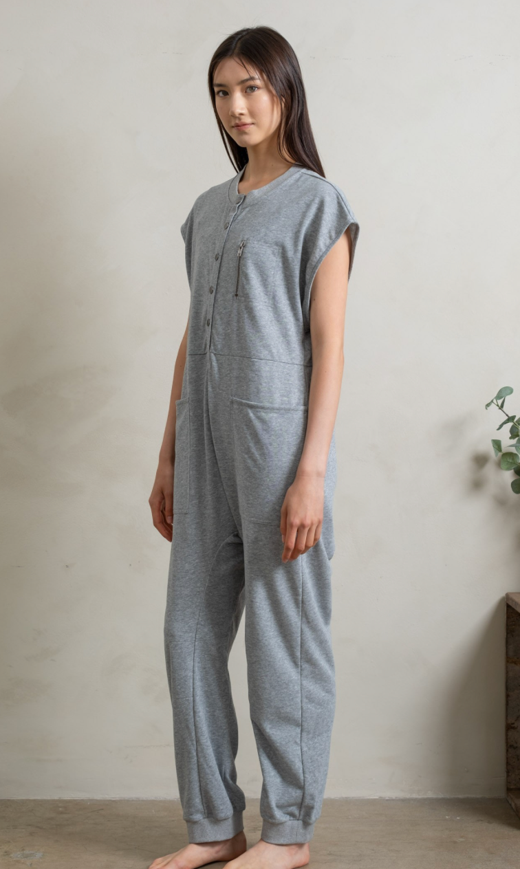 French Terry Henley Jumpsuit Grey