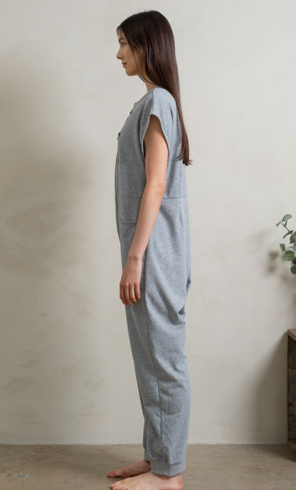 French Terry Henley Jumpsuit Grey