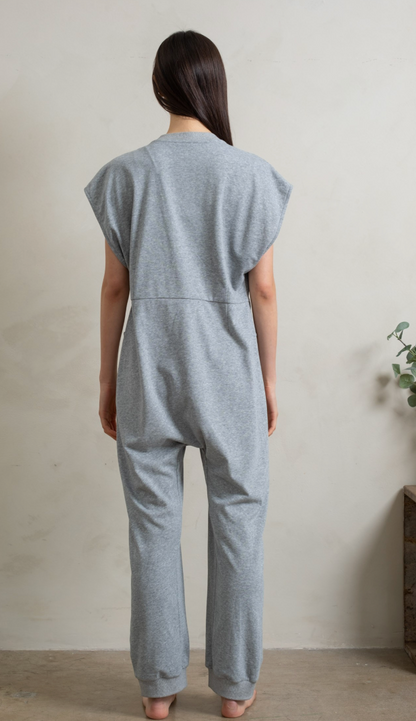 French Terry Henley Jumpsuit Grey