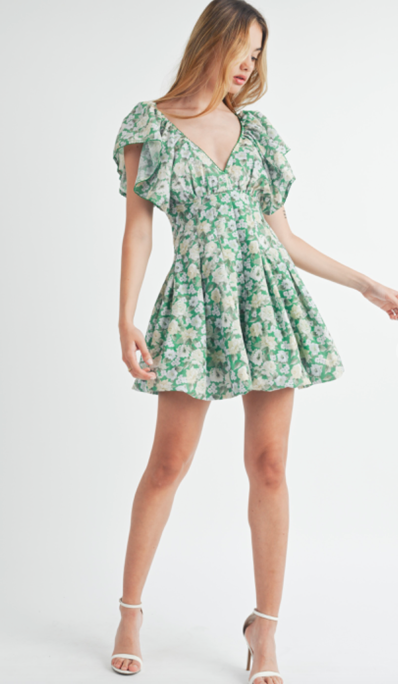 Mable Celine Floral Dress Green