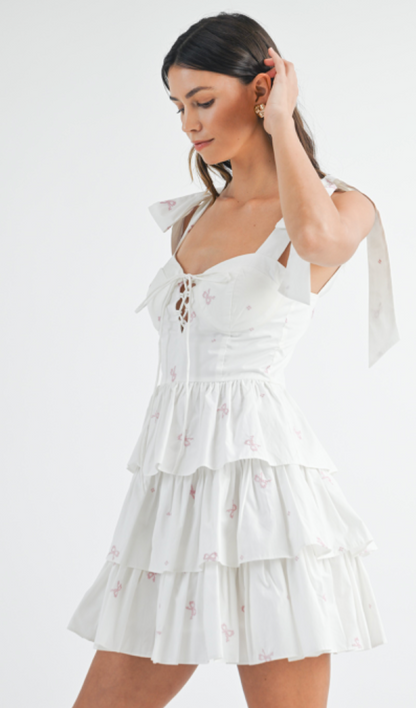 Bow Shoulder Tie Corset Dress