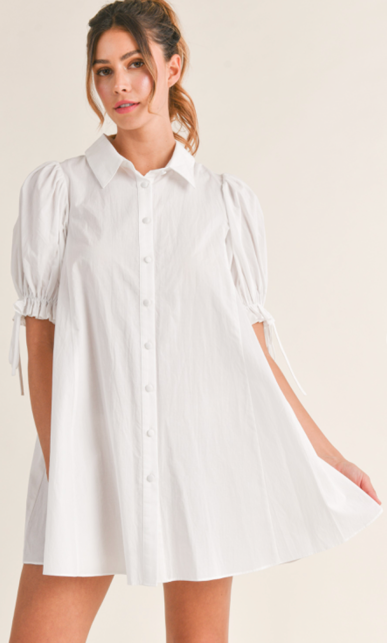 Poplin Puff Sleeve Shirt Dress