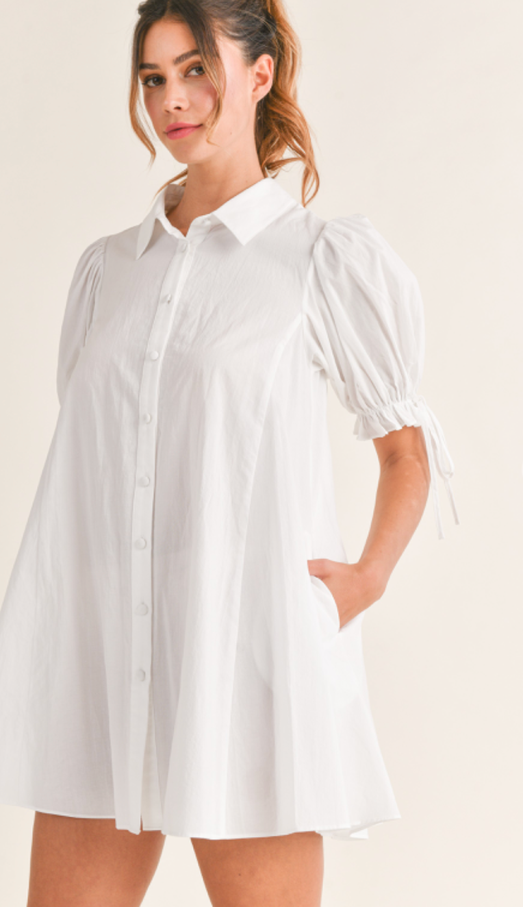 Poplin Puff Sleeve Shirt Dress