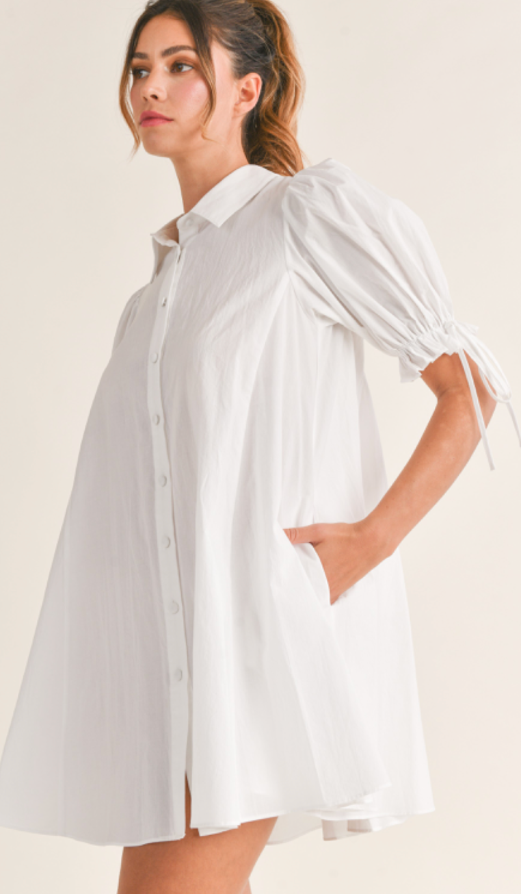 Poplin Puff Sleeve Shirt Dress