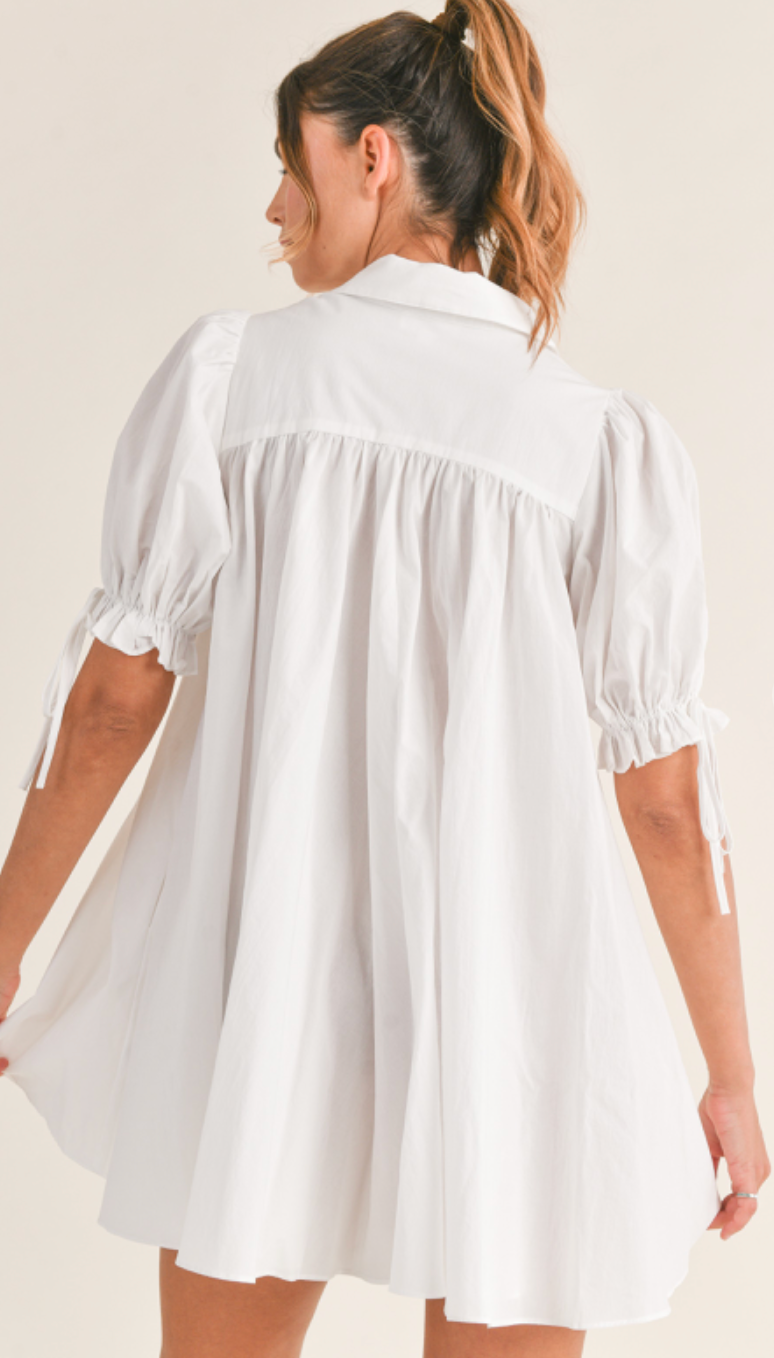 Poplin Puff Sleeve Shirt Dress