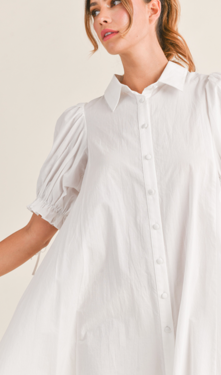 Poplin Puff Sleeve Shirt Dress