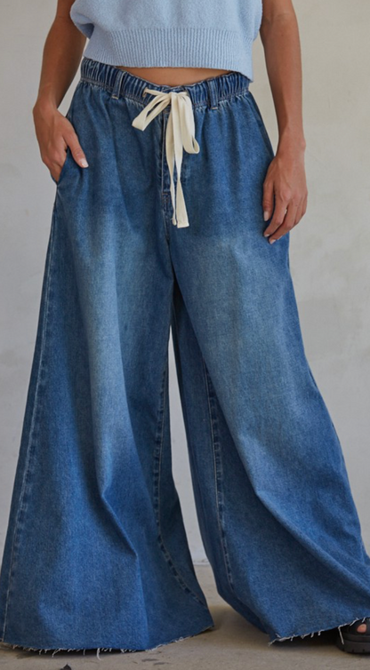 Dark Denim Elastic Pants