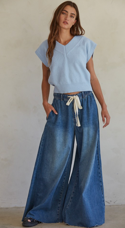 Dark Denim Elastic Pants