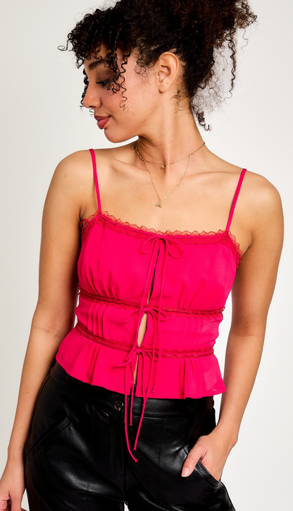 Magenta Lace Trim Top