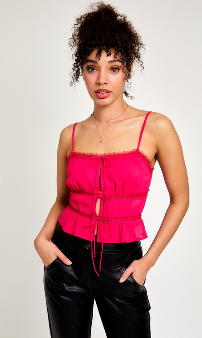 Magenta Lace Trim Top