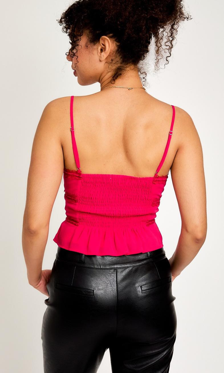 Magenta Lace Trim Top