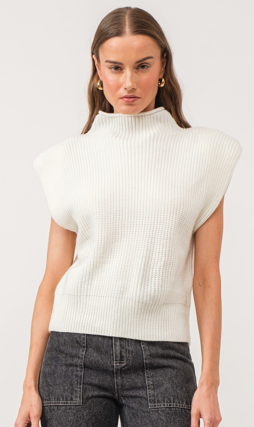 White Power Shoulder Sweater