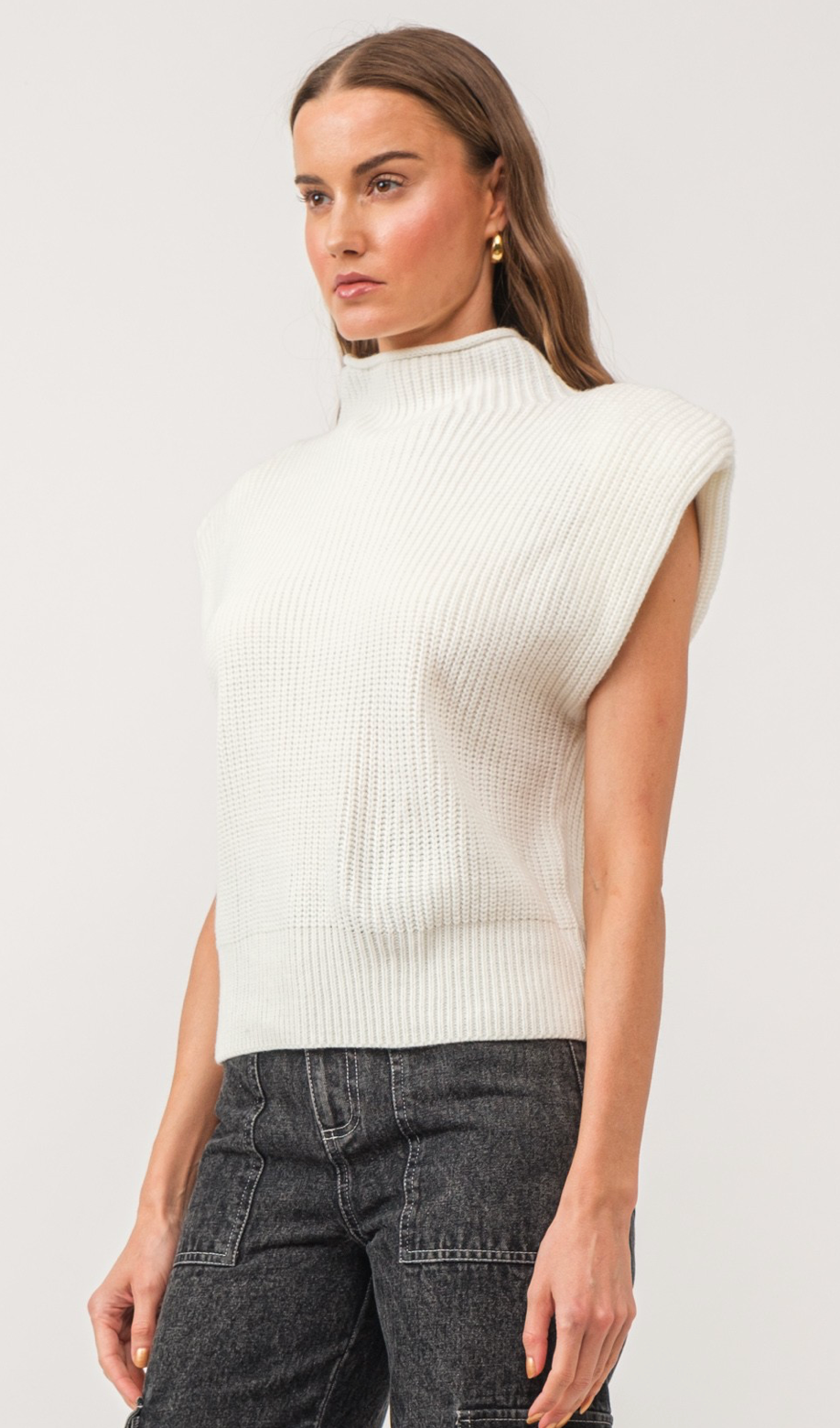 White Power Shoulder Sweater