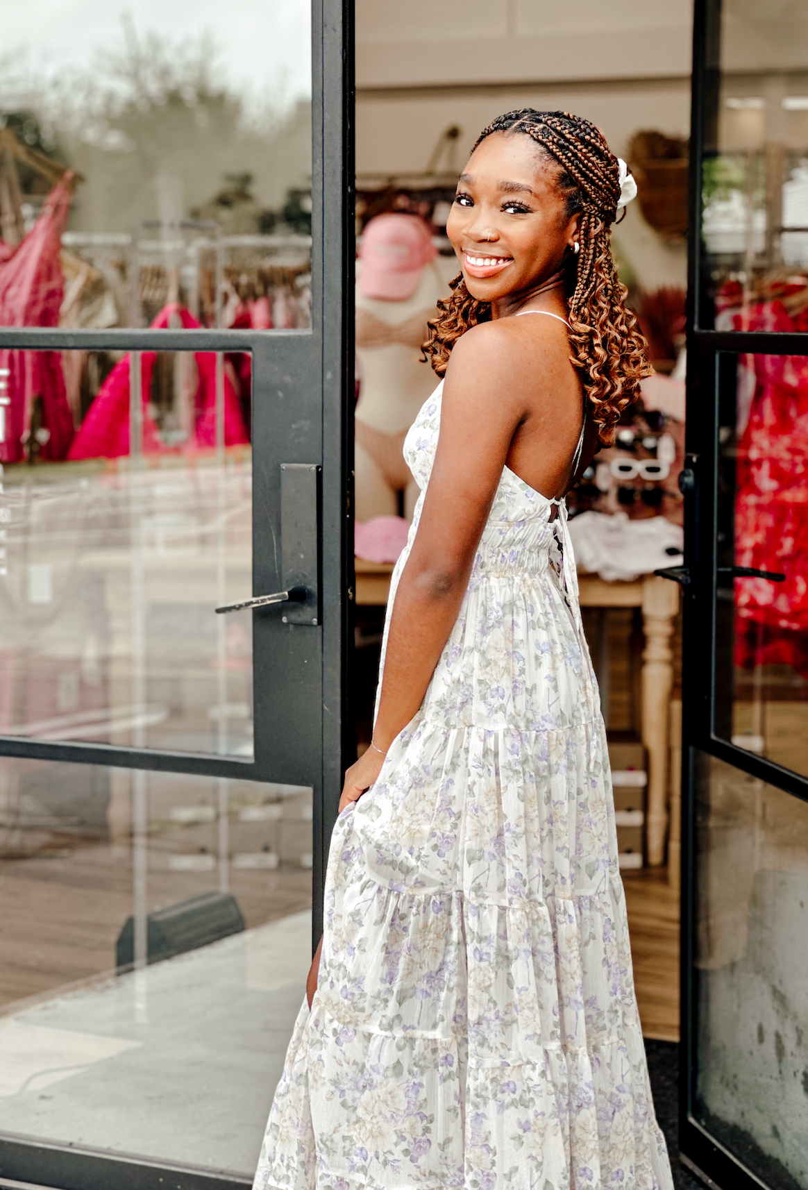 Lilac Floral Pleated Maxi Dress