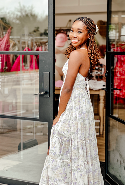 Lilac Floral Pleated Maxi Dress