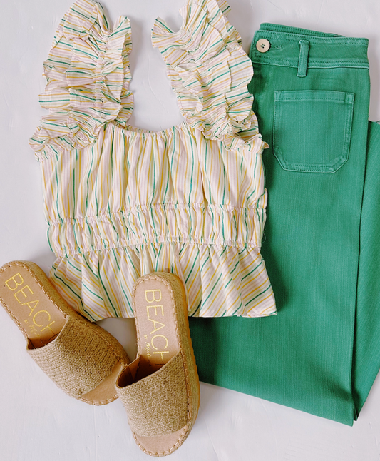 Multi Stripe Ruffle Top